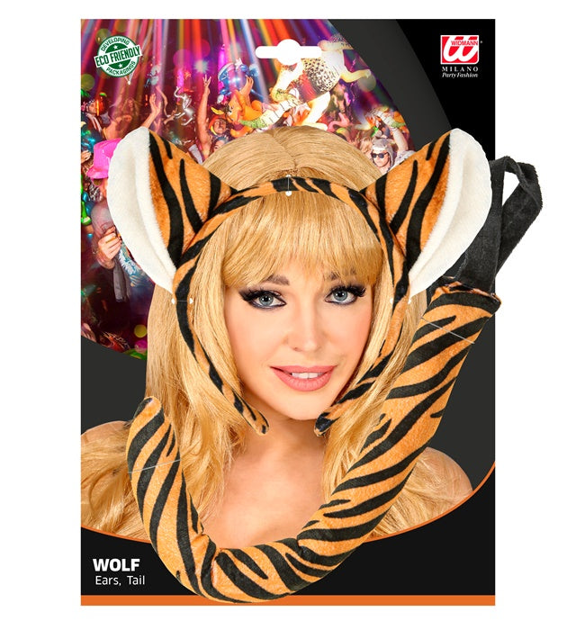 Tiger-Kostümset mit Ohren und Schwanz für Fasnacht und Karneval
