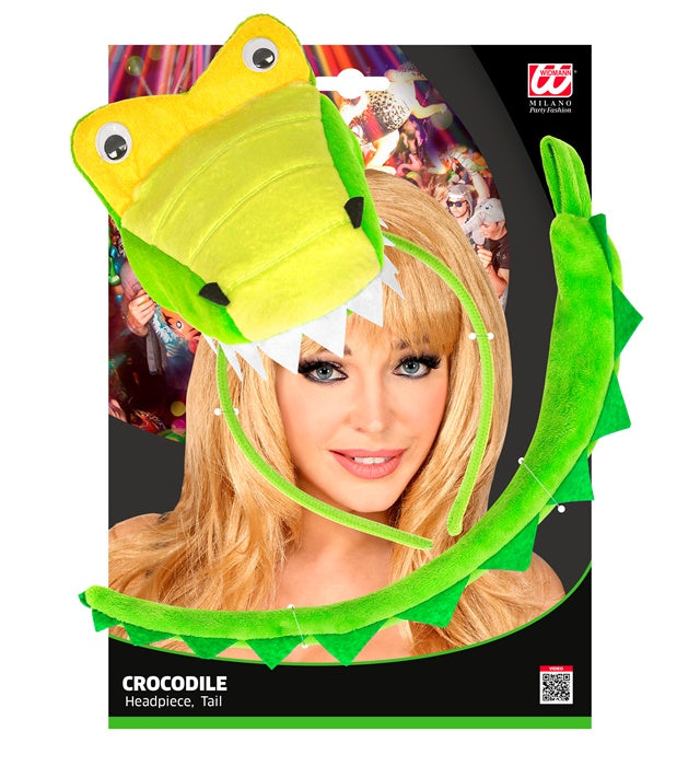Krokodil Kostüm Haarreif mit Augen und passender Schwanz für Fasnacht