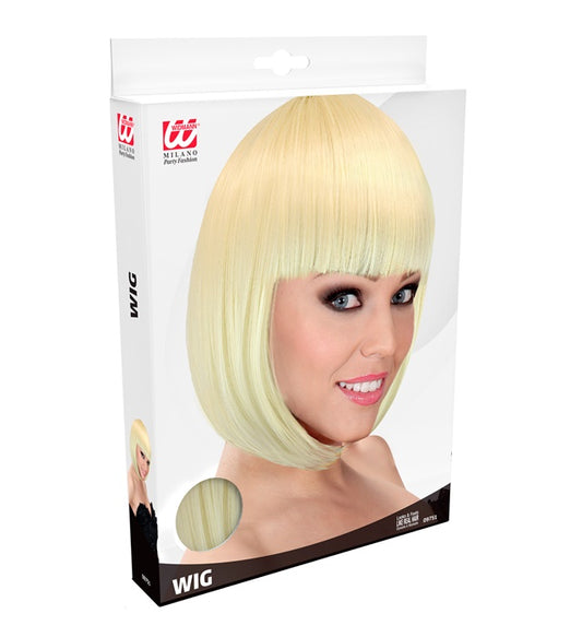 Blonde Lou Lou Perücke auf weißem Hintergrund – Fasnacht und Karneval Accessoire