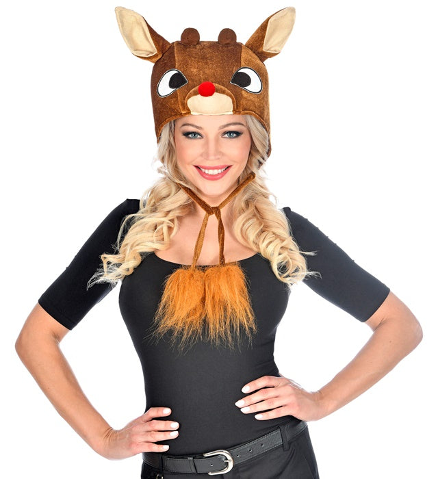 Weicher Rentierhut aus Plüsch mit Geweih für Fasnacht und Winterpartys