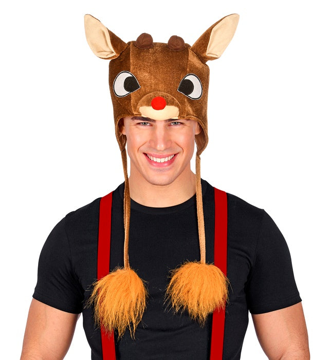 Weicher Rentierhut aus Plüsch mit Geweih für Fasnacht und Winterpartys