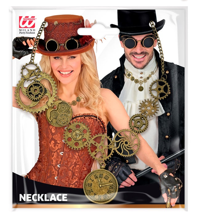 Steampunk Kette mit Zahnrädern und Metallakzenten als Fasnacht Accessoire