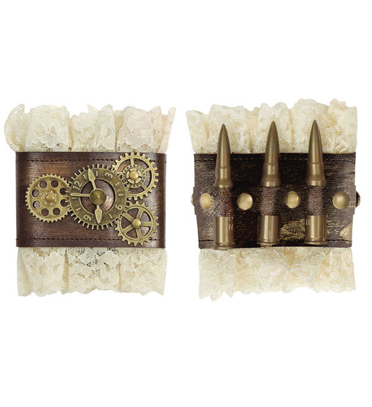 Steampunk Manschetten aus feiner schwarzer Spitze als Fasnachts-Accessoire