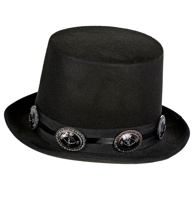 Schwarzer Zylinder in Wollfilzoptik Höhe 15 cm für Fasnacht und Karneval