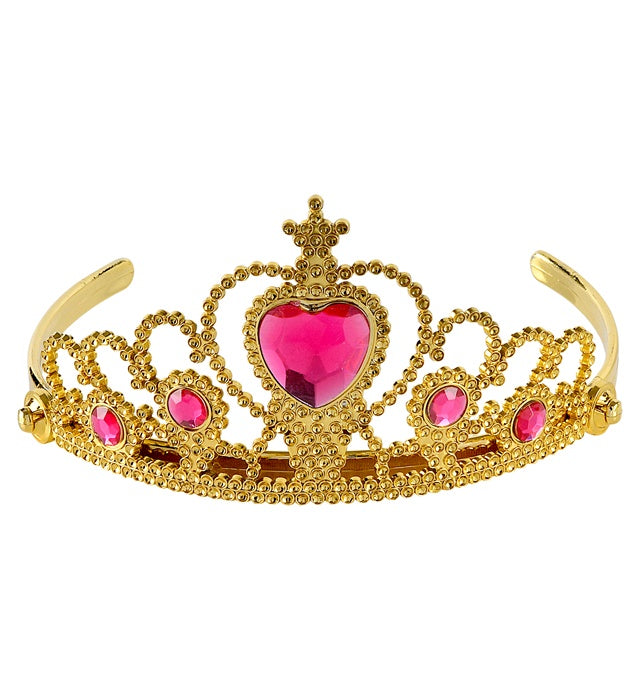 Goldene Tiara mit pinken Edelsteinen für Kinder