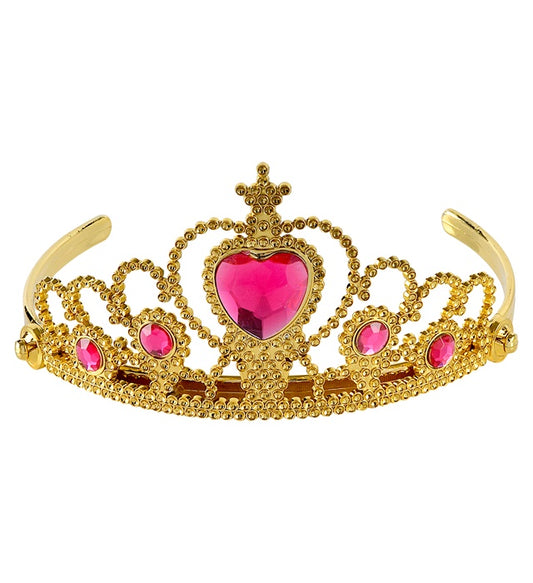 Goldene Tiara mit pinken Edelsteinen für Kinder