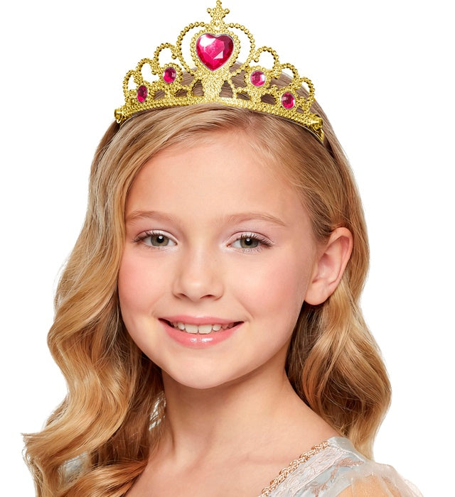Goldene Tiara mit pinken Edelsteinen für Kinder