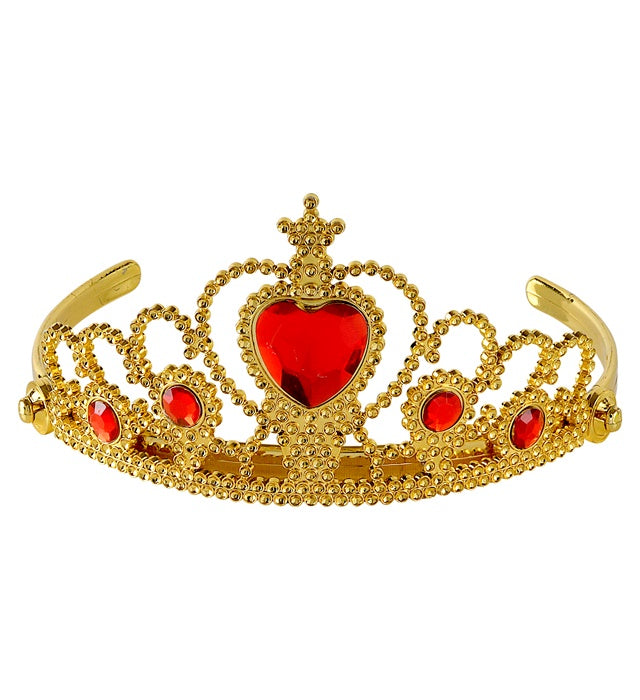 Goldene Tiara mit roten Edelsteinen als festliches Accessoire