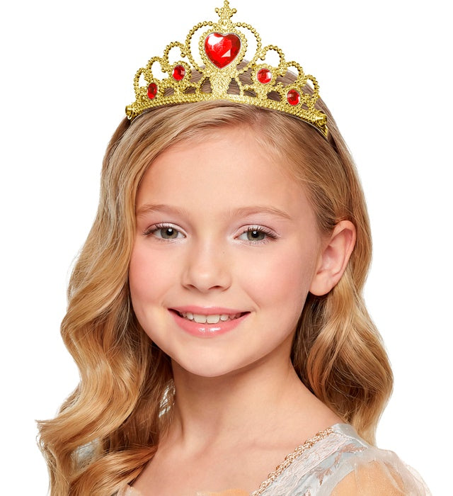 Goldene Tiara mit roten Edelsteinen als festliches Accessoire