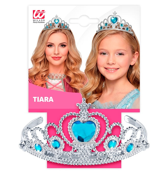 Silberne Tiara mit türkisfarbenen Schmucksteinen für Kinderkostüme