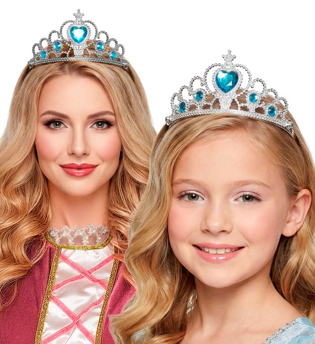 Silberne Tiara mit türkisfarbenen Schmucksteinen für Kinderkostüme