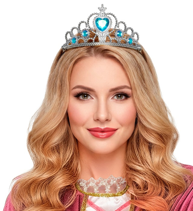 Silberne Tiara mit türkisfarbenen Schmucksteinen für Kinderkostüme