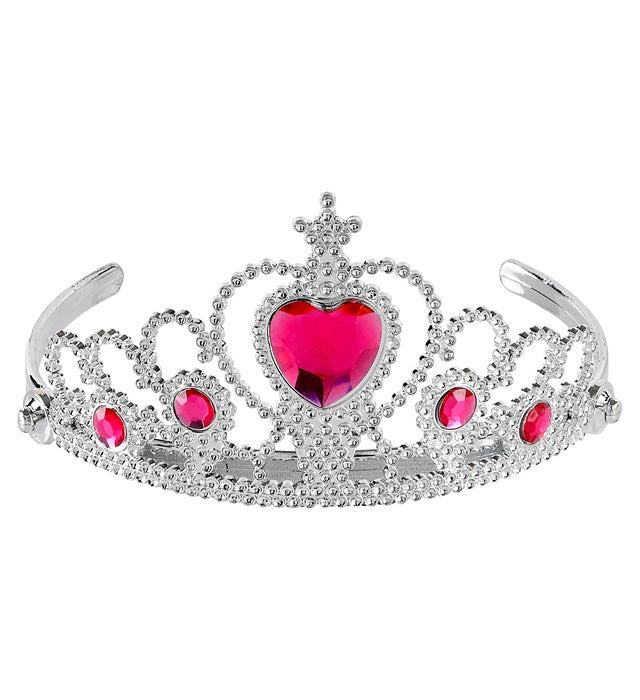 Silberne Tiara mit pinken Edelsteinen für Kinder