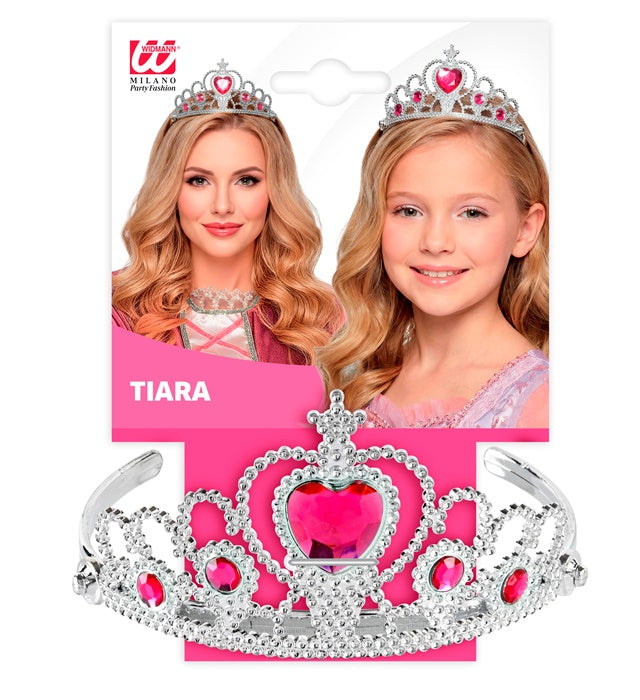 Silberne Tiara mit pinken Edelsteinen für Kinder