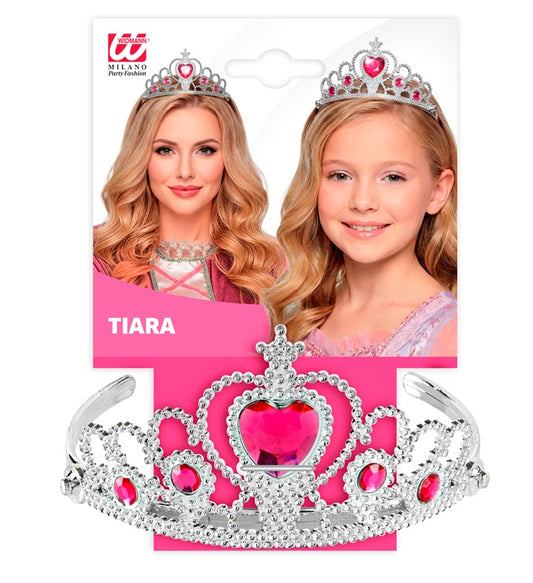 Silberne Tiara mit pinken Edelsteinen für Kinder