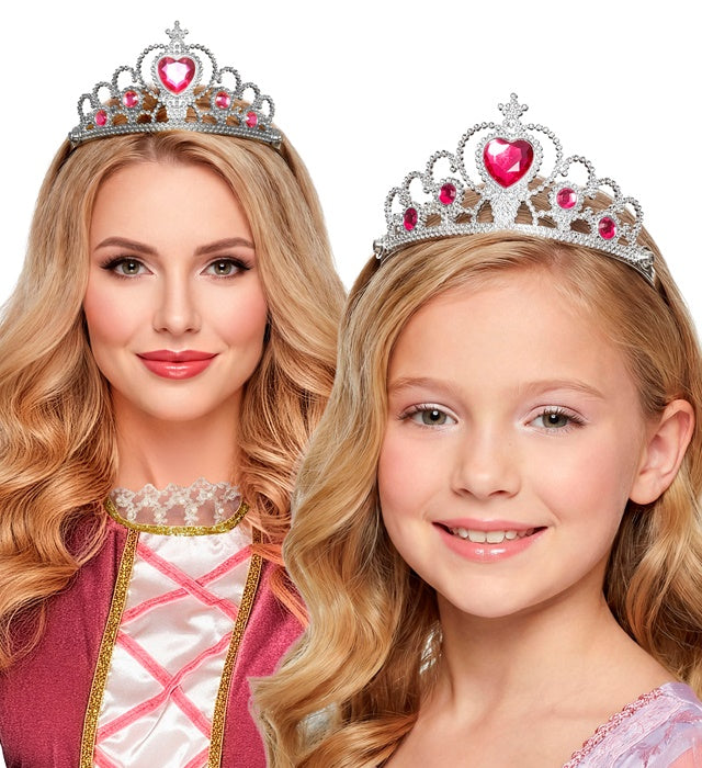 Silberne Tiara mit pinken Edelsteinen für Kinder