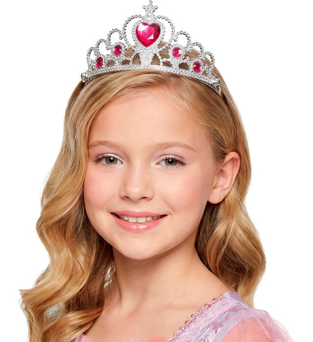 Silberne Tiara mit pinken Edelsteinen für Kinder