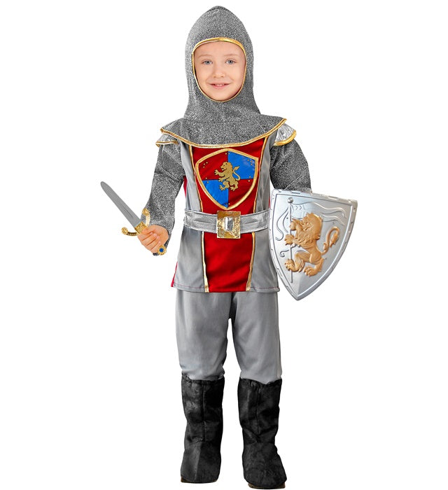 Mittelalter Ritter Kostüm mit Kapuze, Gürtel und Stiefelüberziehern