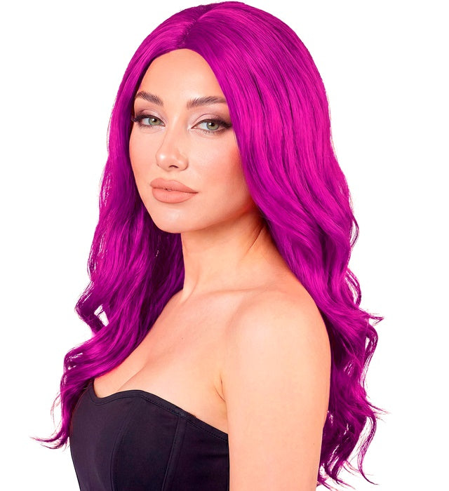 Leuchtend magenta Perücke Roxy auf weissem Hintergrund
