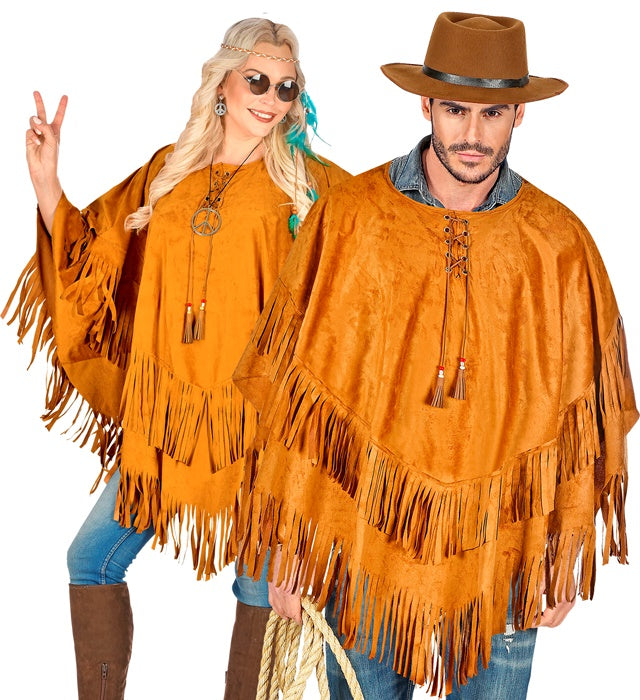 Poncho in brauner Wildlederoptik für Fasnacht und Karneval