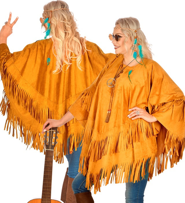 Poncho in brauner Wildlederoptik für Fasnacht und Karneval