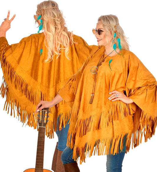 Poncho in brauner Wildlederoptik für Fasnacht und Karneval