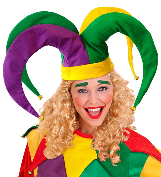 Bunter Narrenhut mit kleinen Glöckchen für Fasnacht und Karneval