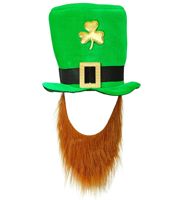 Grüner Leprechaun-Zylinder mit Bart, 25 cm hoher Fasnachts-Hut