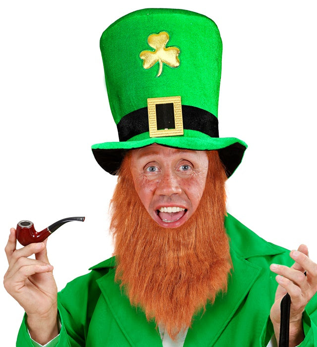 Grüner Leprechaun-Zylinder mit Bart, 25 cm hoher Fasnachts-Hut