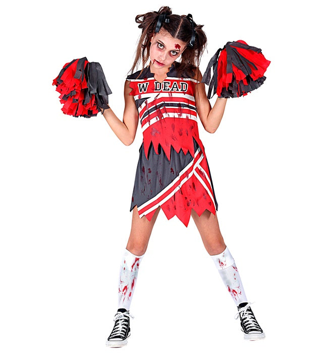 Zombie Cheerleader Kostüm mit Top, Rock und Pompons für Fasnacht