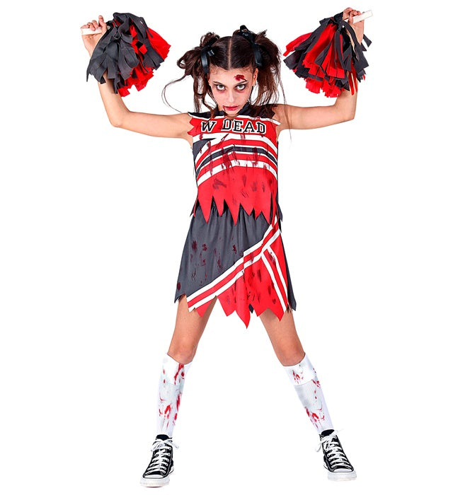 Zombie Cheerleader Kostüm mit Top, Rock und Pompons für Fasnacht