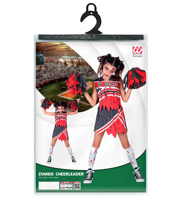 Zombie Cheerleader Kostüm mit Top, Rock und Pompons für Fasnacht
