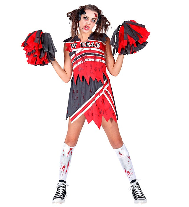Zombie Cheerleader Kostüm mit Top, Rock und Pompons für Fasnacht