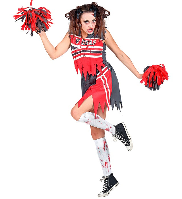 Zombie Cheerleader Kostüm mit Top, Rock und Pompons für Fasnacht
