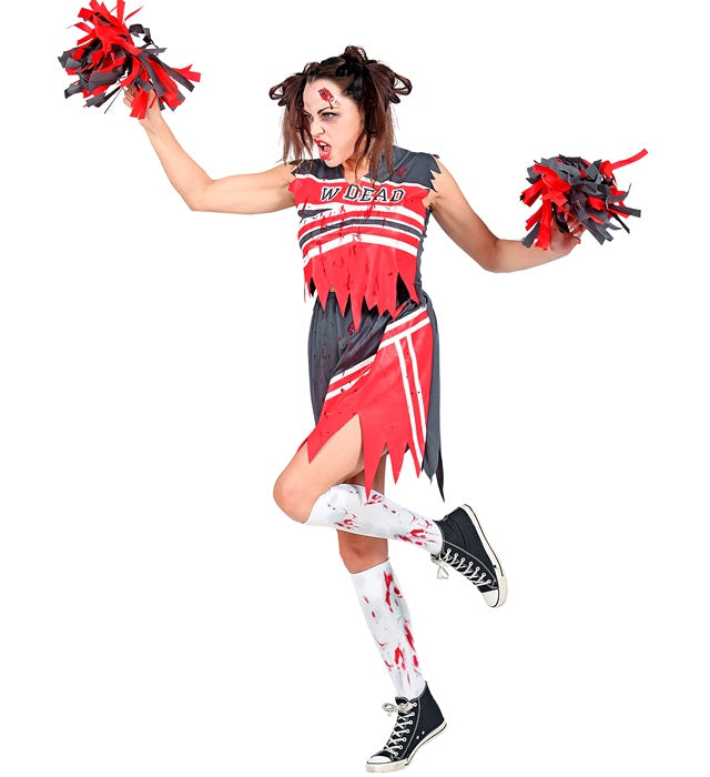 Zombie Cheerleader Kostüm mit Top, Rock und Pompons für Fasnacht