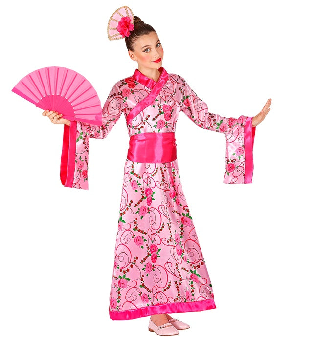 Kimono Kostüm Asiatische Prinzessin mit Gürtel und Kopfschmuck