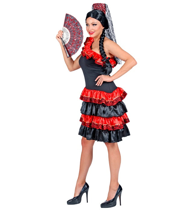Spanische Senorita Kostüm bestehend aus Kleid und Kopfschmuck mit Schleier
