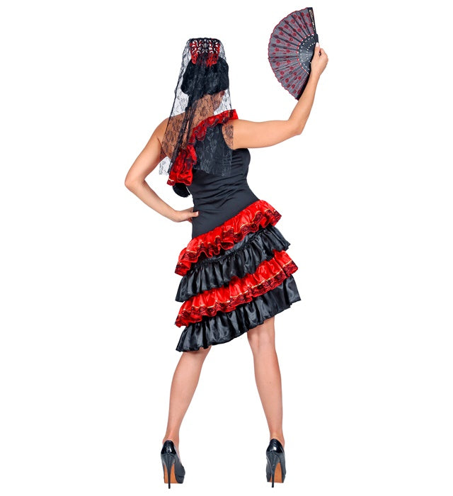 Spanische Senorita Kostüm bestehend aus Kleid und Kopfschmuck mit Schleier