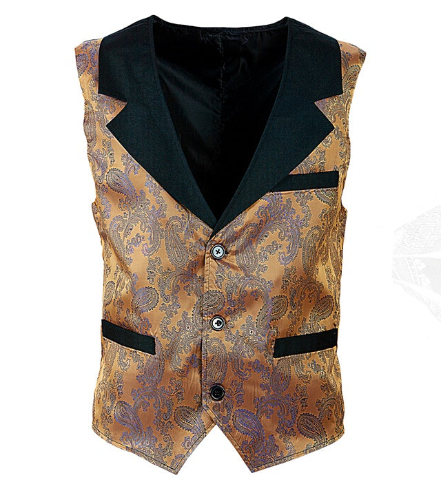 Braune Jacquard Retro Weste mit feinem Muster für Fasnacht und Karneval