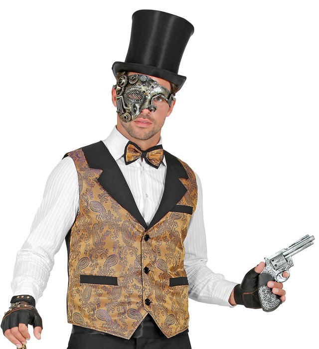 Braune Jacquard Retro Weste mit feinem Muster für Fasnacht und Karneval
