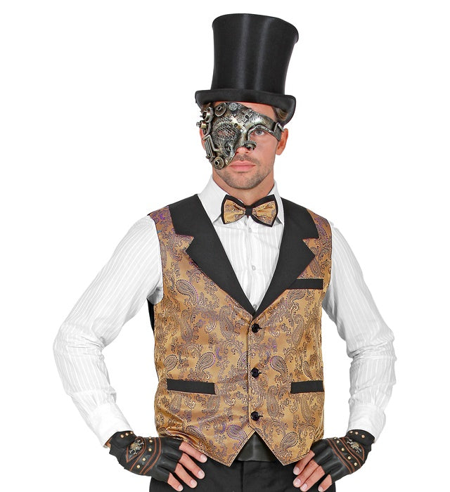 Braune Jacquard Retro Weste mit feinem Muster für Fasnacht und Karneval
