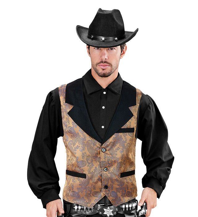 Braune Jacquard Retro Weste mit feinem Muster für Fasnacht und Karneval