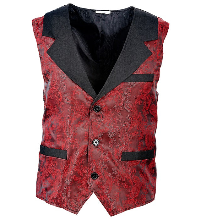Weinrote Jacquard-Weste im Retro-Stil für Fasnacht und Karneval