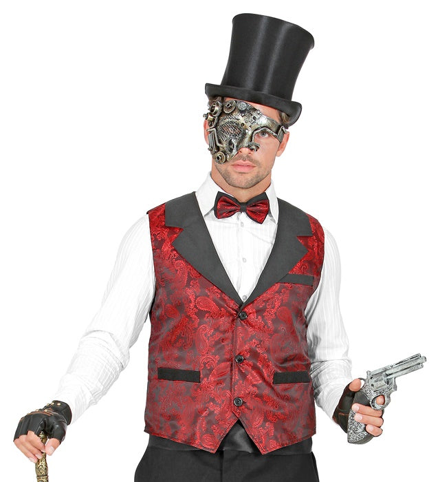 Weinrote Jacquard-Weste im Retro-Stil für Fasnacht und Karneval