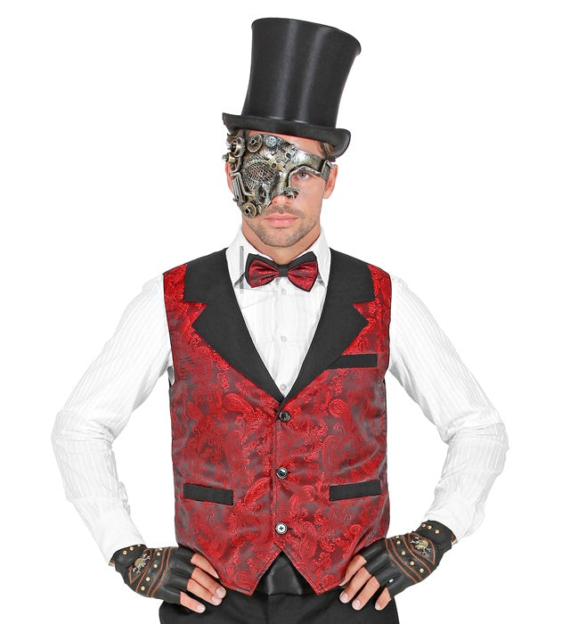 Weinrote Jacquard-Weste im Retro-Stil für Fasnacht und Karneval