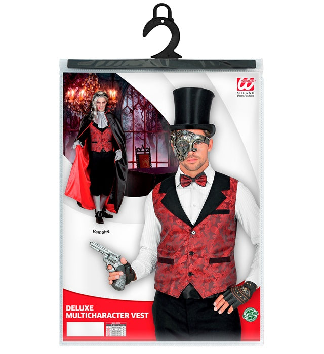 Weinrote Jacquard-Weste im Retro-Stil für Fasnacht und Karneval