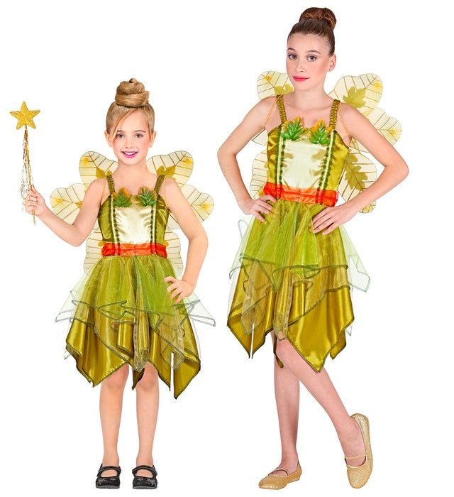 Waldfee-Kostüm mit grünem Kleid und Flügeln für Fasnacht