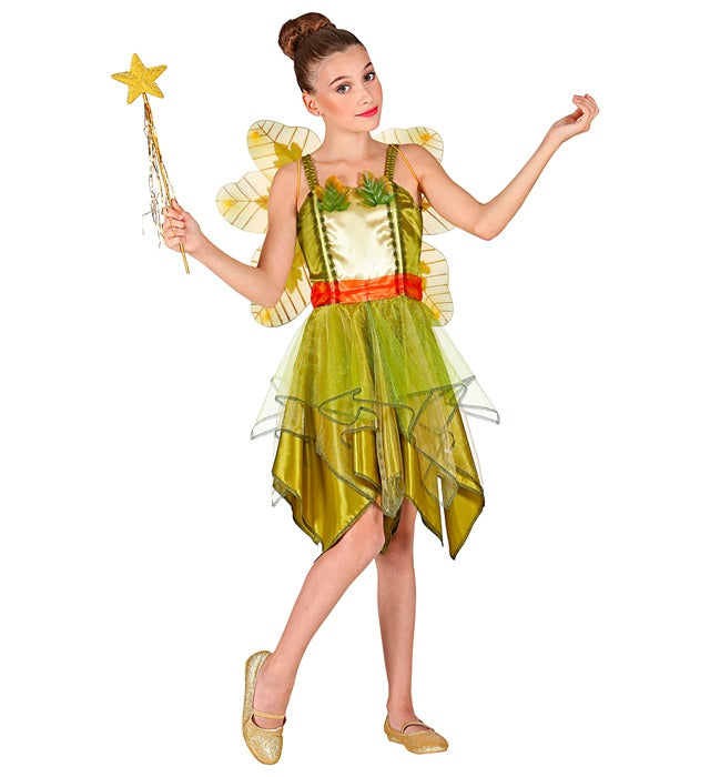 Waldfee-Kostüm mit grünem Kleid und Flügeln für Fasnacht