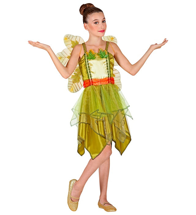 Waldfee-Kostüm mit grünem Kleid und Flügeln für Fasnacht