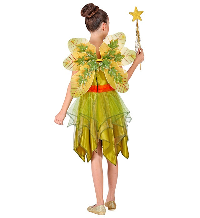 Waldfee-Kostüm mit grünem Kleid und Flügeln für Fasnacht